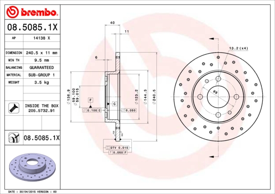 Remschijven Brembo 08.5085.1X