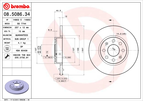 Remschijven Brembo 08.5086.34