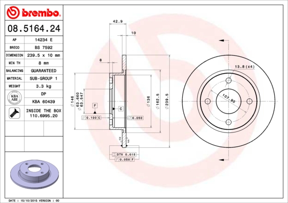 Remschijven Brembo 08.5164.24