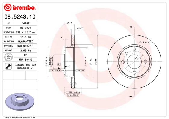 Remschijven Brembo 08.5243.10