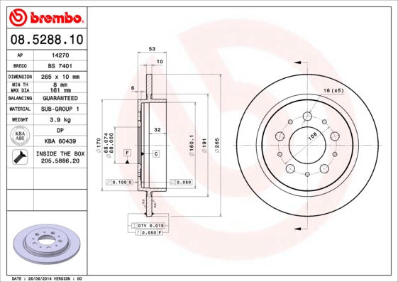 Remschijven Brembo 08.5288.10