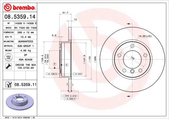 Remschijven Brembo 08.5359.11