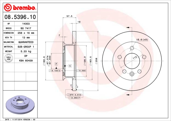 Remschijven Brembo 08.5396.10