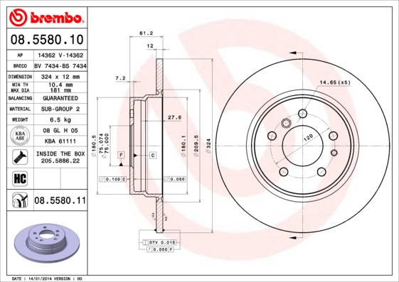 Remschijven Brembo 08.5580.11