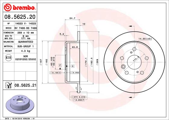 Remschijven Brembo 08.5625.21