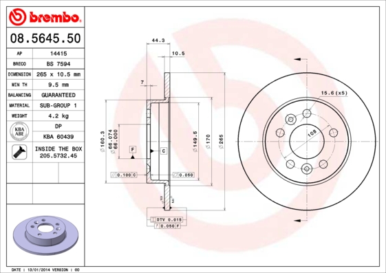 Remschijven Brembo 08.5645.50