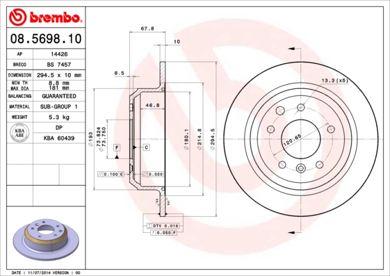 Remschijven Brembo 08.5698.10