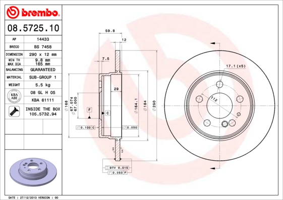 Remschijven Brembo 08.5725.10