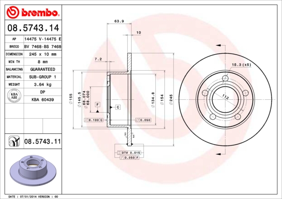 Remschijven Brembo 08.5743.11