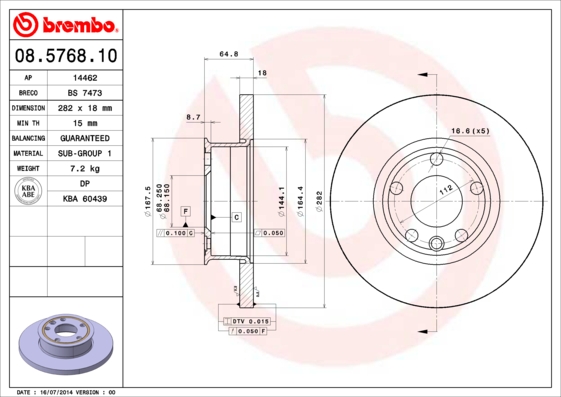 Remschijven Brembo 08.5768.10