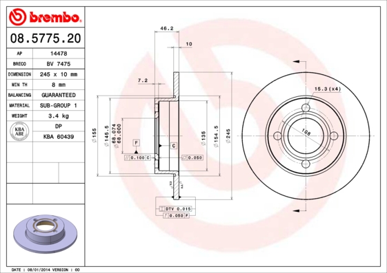 Remschijven Brembo 08.5775.20