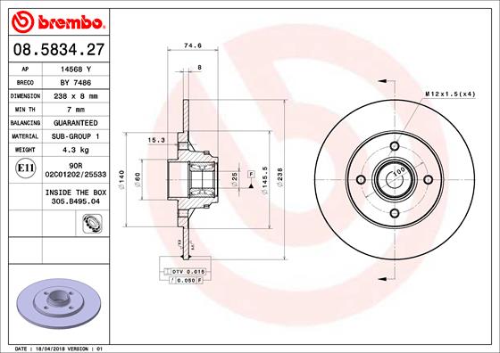 Remschijven Brembo 08.5834.27