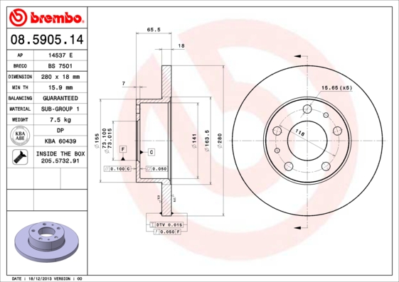 Remschijven Brembo 08.5905.14