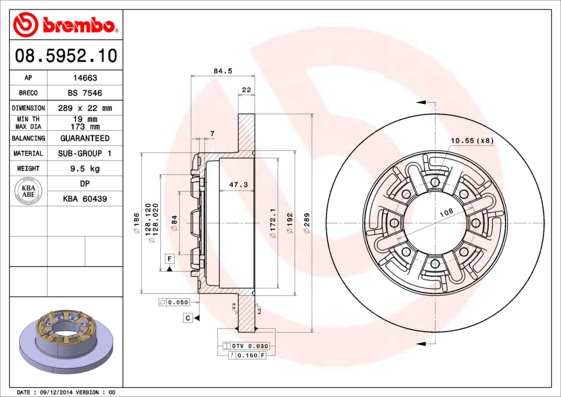 Remschijven Brembo 08.5952.10