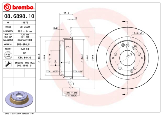 Remschijven Brembo 08.6898.10