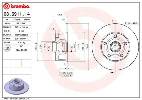 Remschijven Brembo 08.6911.14