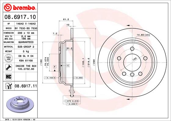 Remschijven Brembo 08.6917.10