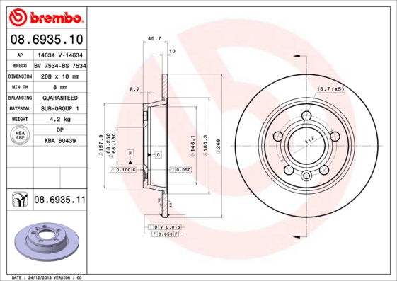 Remschijven Brembo 08.6935.11