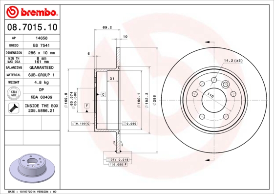 Remschijven Brembo 08.7015.10