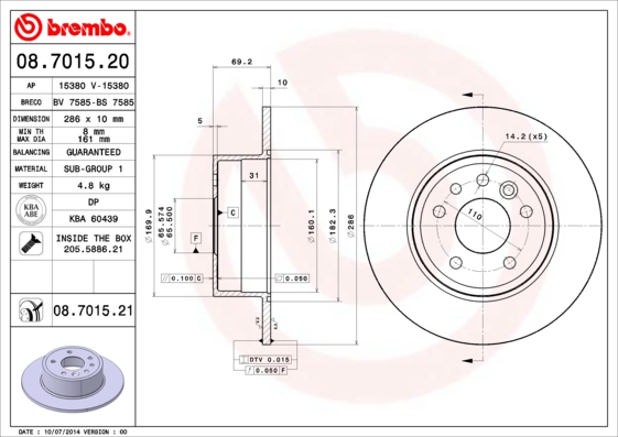 Remschijven Brembo 08.7015.21