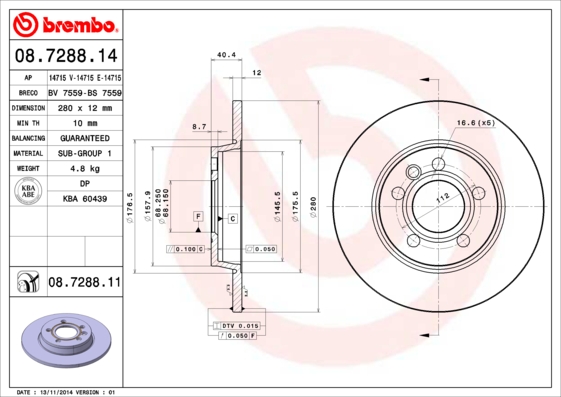 Remschijven Brembo 08.7288.11