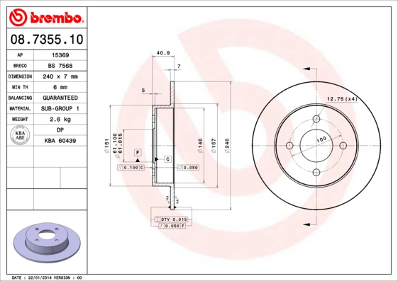 Remschijven Brembo 08.7355.10