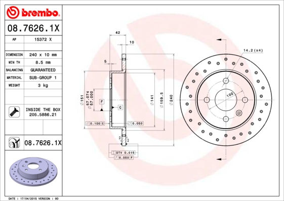 Remschijven Brembo 08.7626.1X