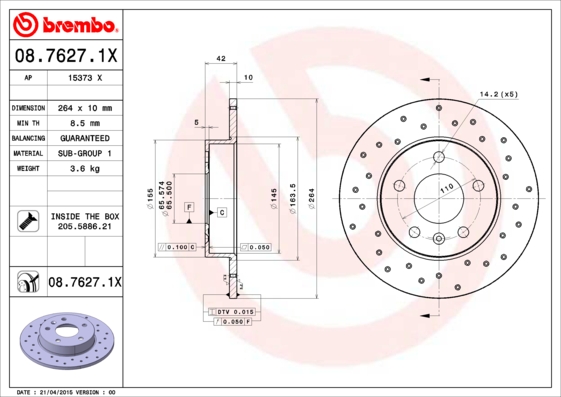 Remschijven Brembo 08.7627.1X