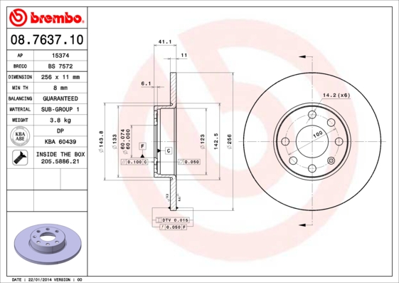 Remschijven Brembo 08.7637.10