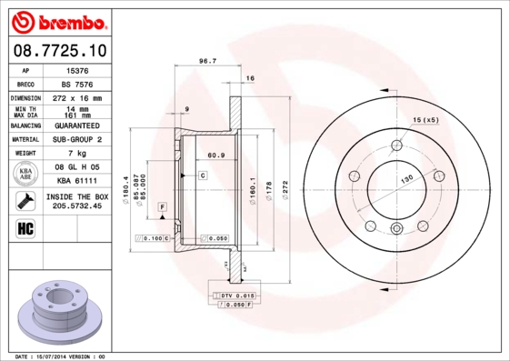 Remschijven Brembo 08.7725.10