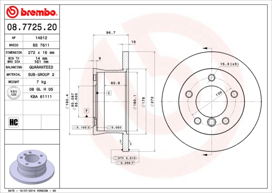 Remschijven Brembo 08.7725.20