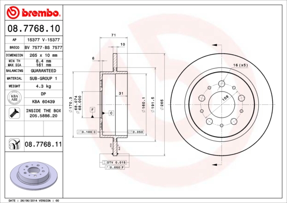 Remschijven Brembo 08.7768.10