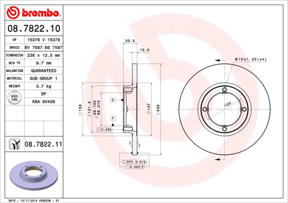 Remschijven Brembo 08.7822.10