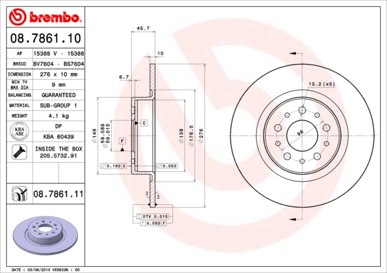 Remschijven Brembo 08.7861.11