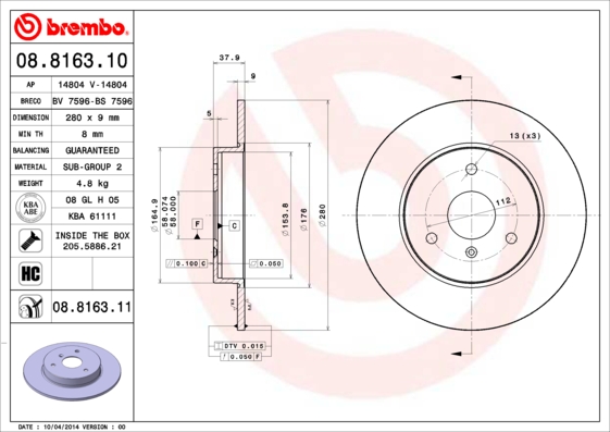 Remschijven Brembo 08.8163.10