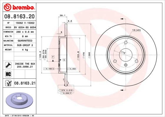 Remschijven Brembo 08.8163.21