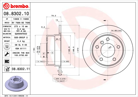 Remschijven Brembo 08.8302.11