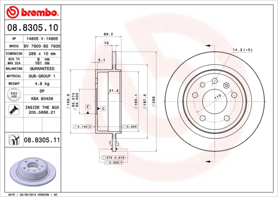 Remschijven Brembo 08.8305.11