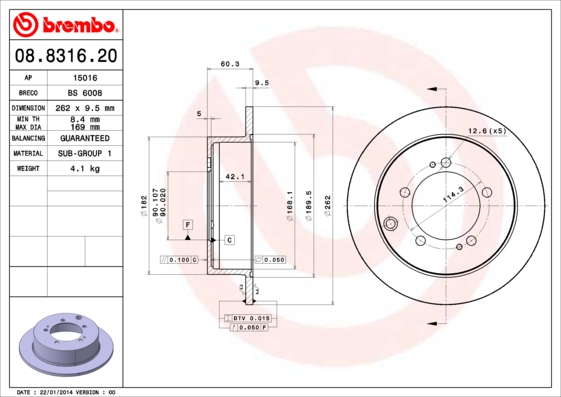 Remschijven Brembo 08.8316.20