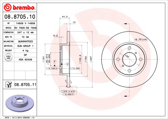 Remschijven Brembo 08.8705.11