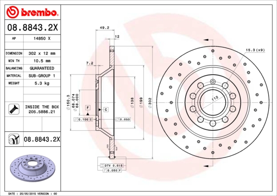 Remschijven Brembo 08.8843.2X