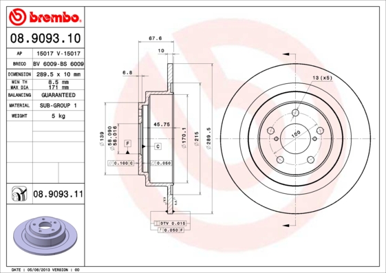 Remschijven Brembo 08.9093.11