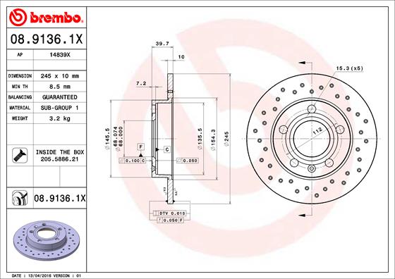 Remschijven Brembo 08.9136.1X