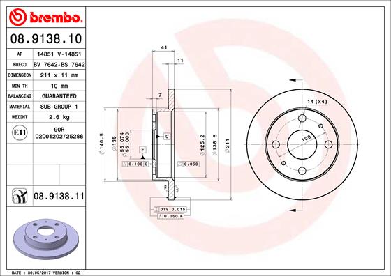 Remschijven Brembo 08.9138.10