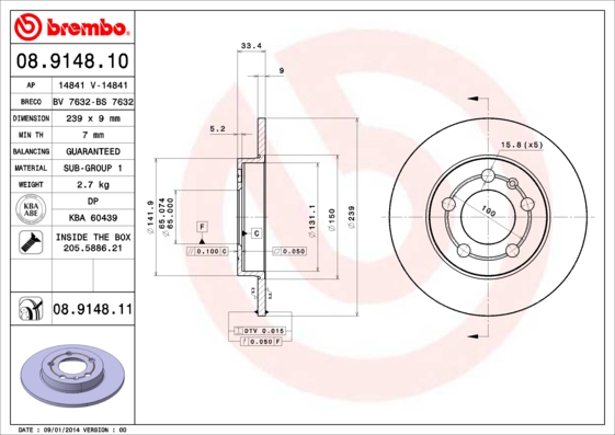 Remschijven Brembo 08.9148.11