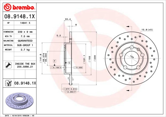 Remschijven Brembo 08.9148.1X