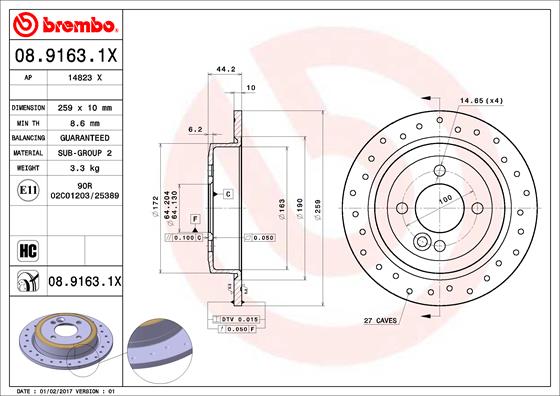 Remschijven Brembo 08.9163.1X