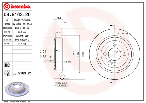 Remschijven Brembo 08.9163.21