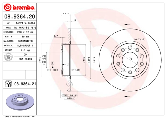 Remschijven Brembo 08.9364.21