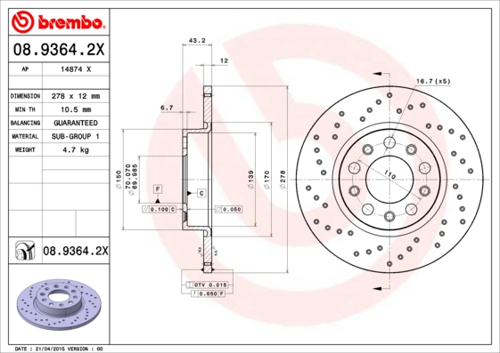 Remschijven Brembo 08.9364.2X